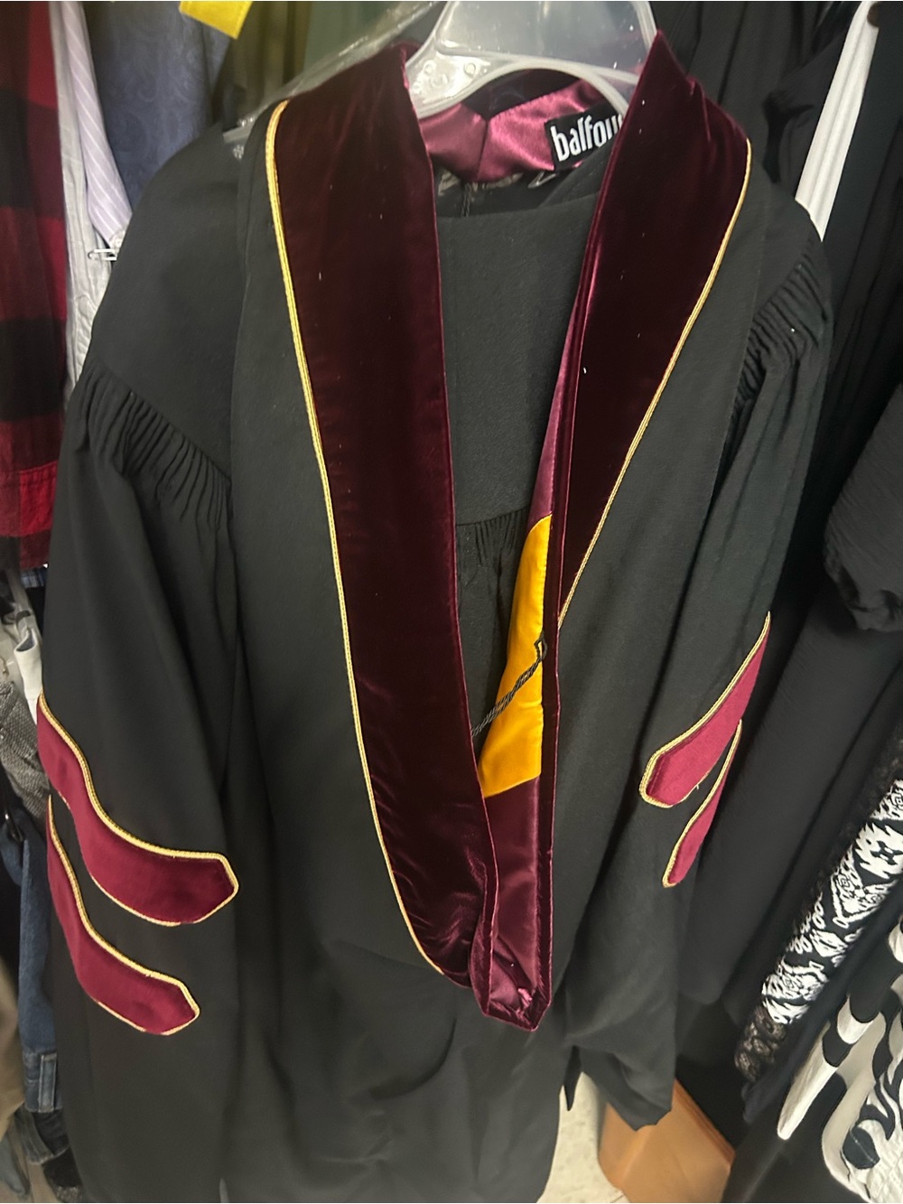 Men’s Black Academic Gown with Burgundy Velvet Trim